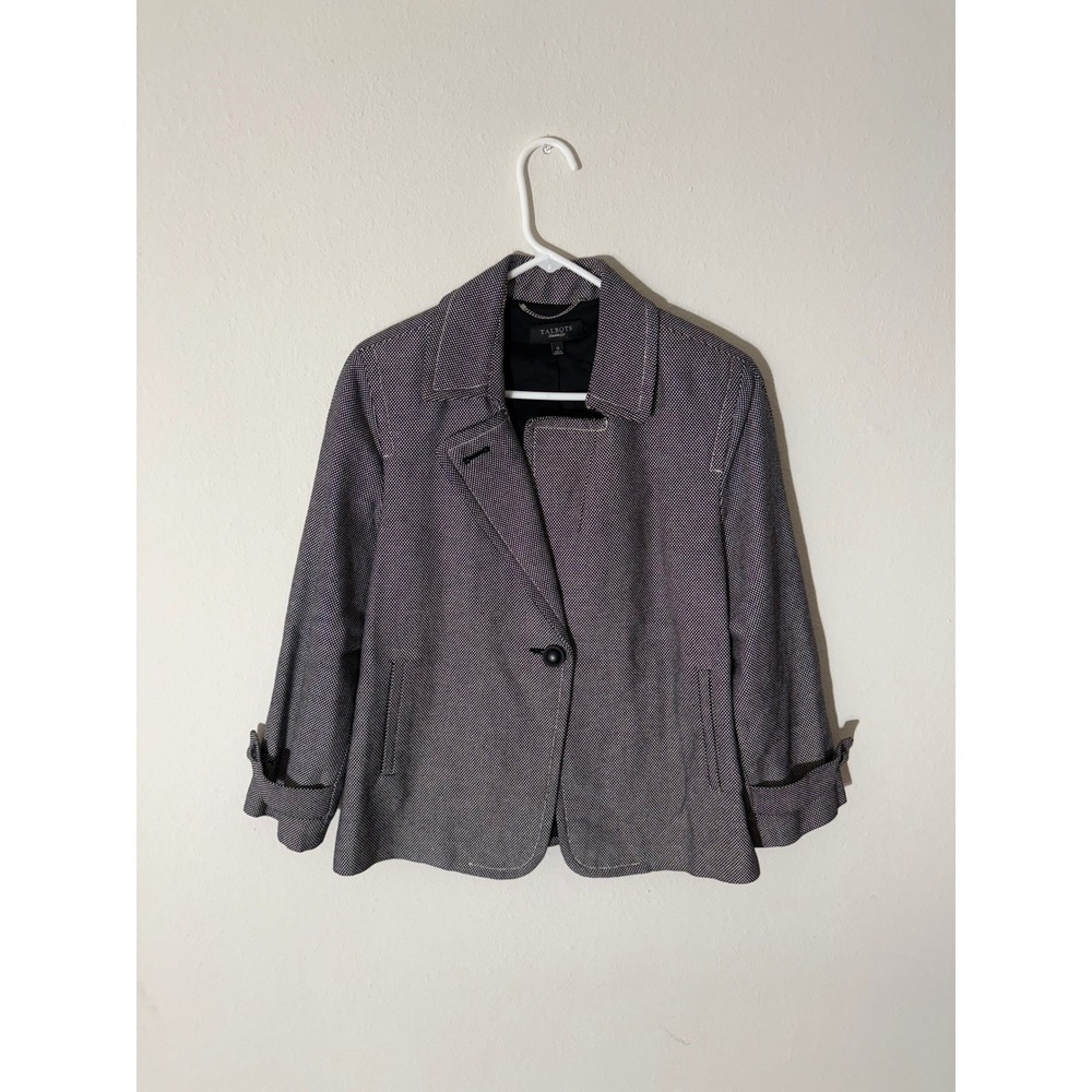 Talbots Women's Black White Geometric Print Blazer Jacket Size 12